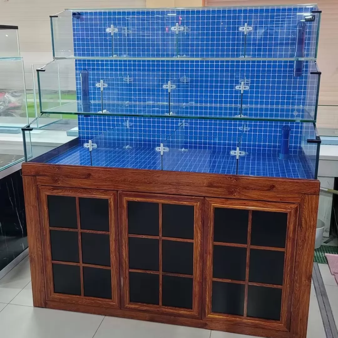 餐饮明档阶梯海鲜缸 木纹储物柜一体式商用海鲜池加工