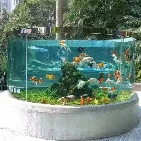 户外半圆石材底座弧形异形观赏鱼缸定制