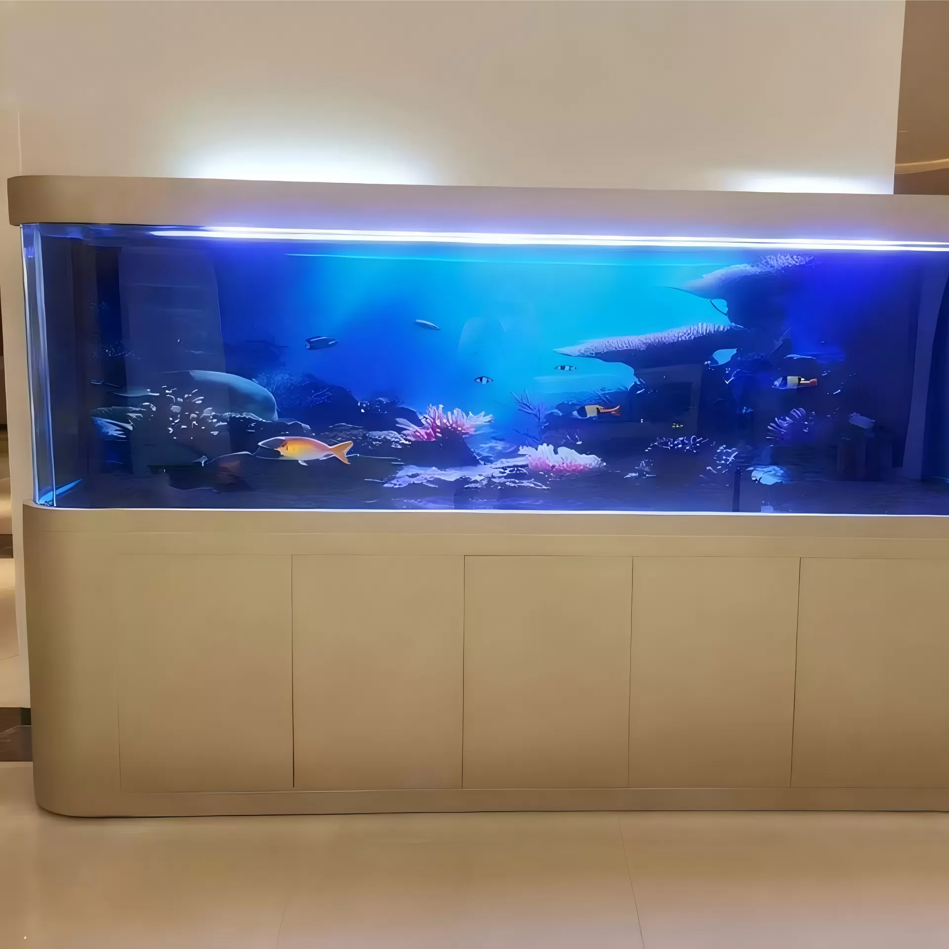 四角圆弧长款落地弧形海水异形鱼缸定制