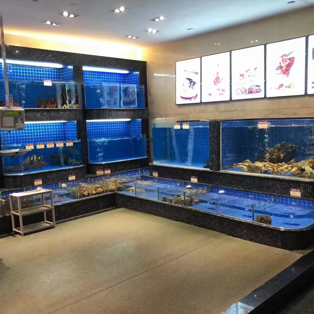 L 型多层石材墙体嵌入式餐饮海鲜缸定制