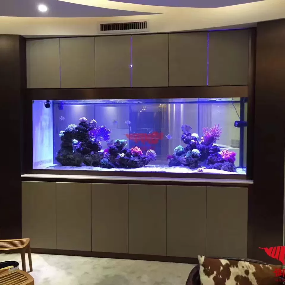灰棕撞色三层一体嵌入式海水家居鱼缸定制