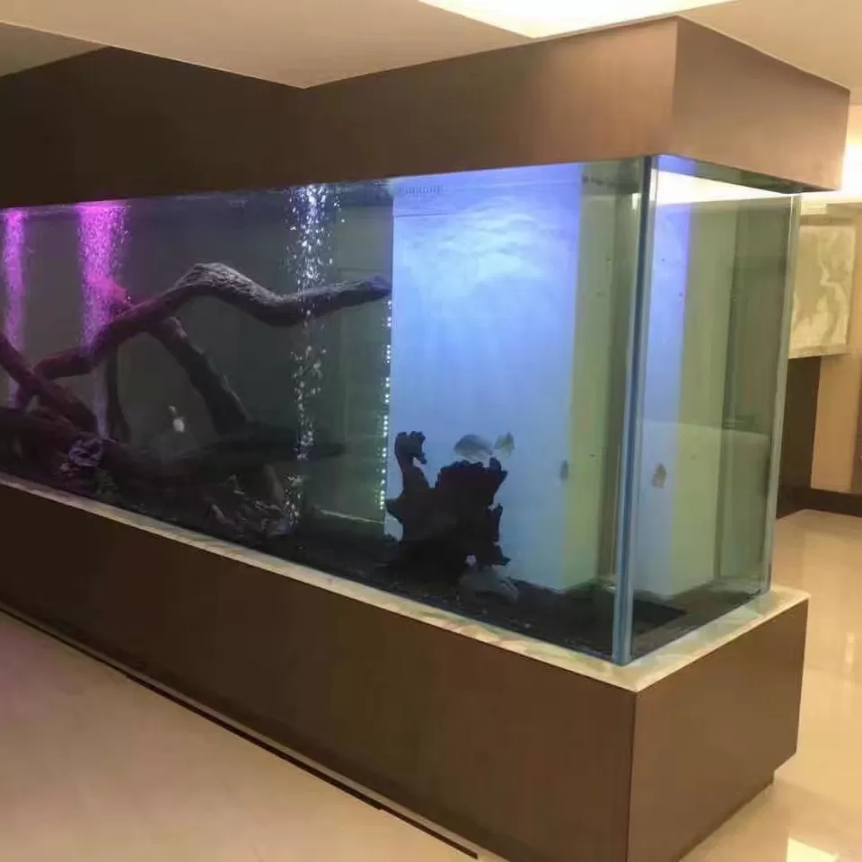 L 型转角三层一体沉木原生家居鱼缸定制
