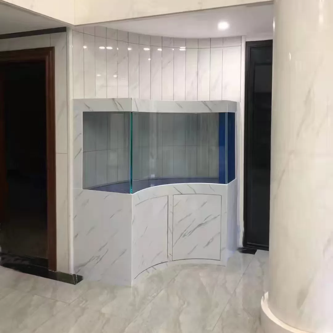 转角弧形大理石柜体嵌入式异形鱼缸定制
