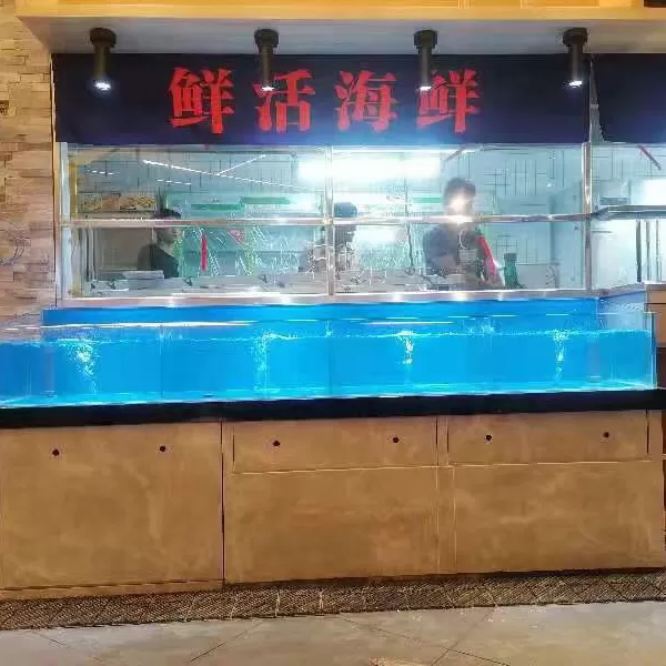 双层木纹柜体商用餐饮海鲜展示缸定制